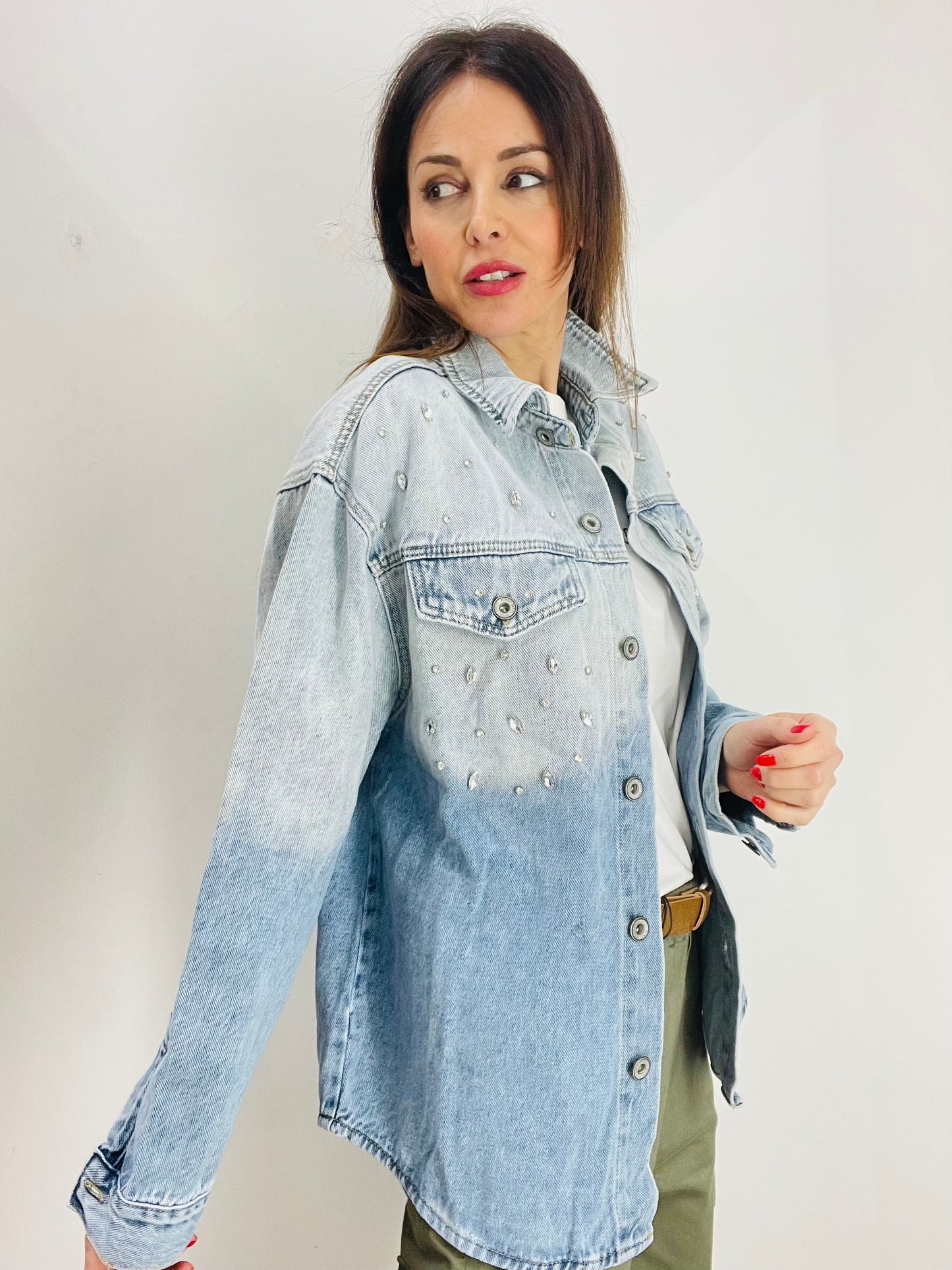 CAMICIA JEANS CON STRASS