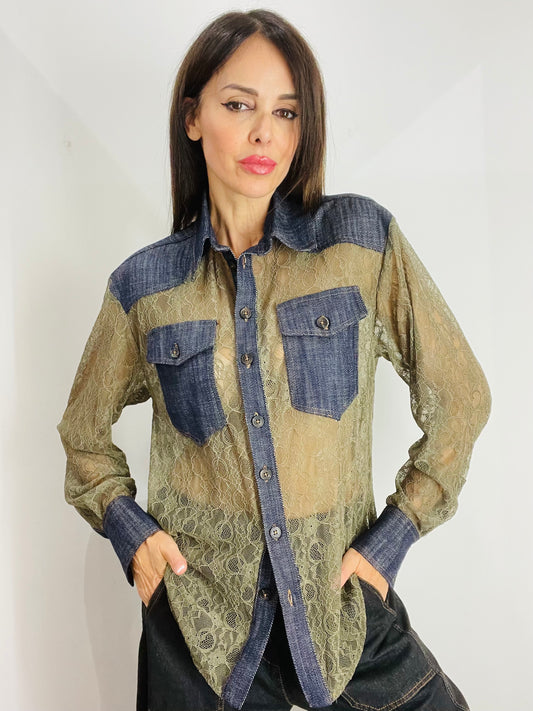 CAMICIA IN DENIM E PIZZO
