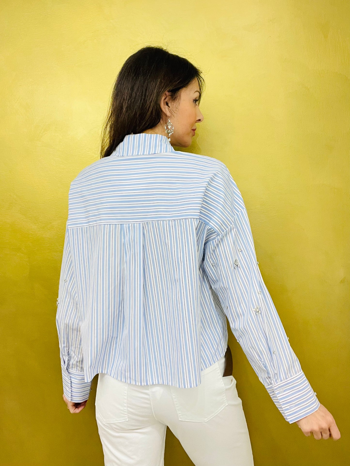 CAMICIA A RIGHE CON STRASS