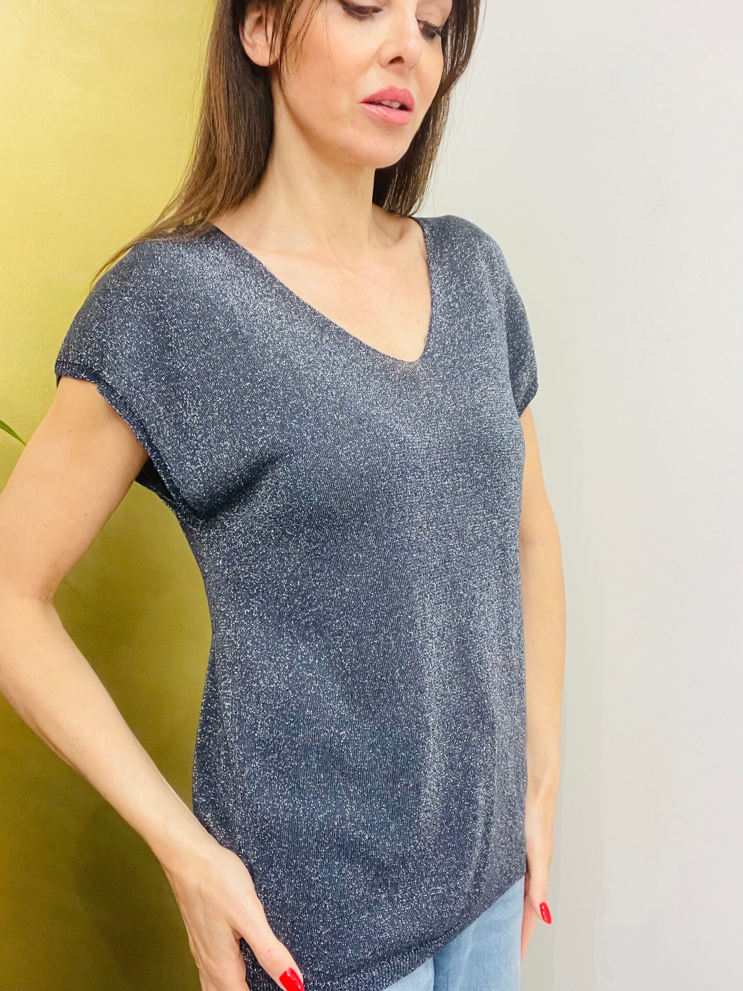 MAGLIA SCOLLO A V LUREX