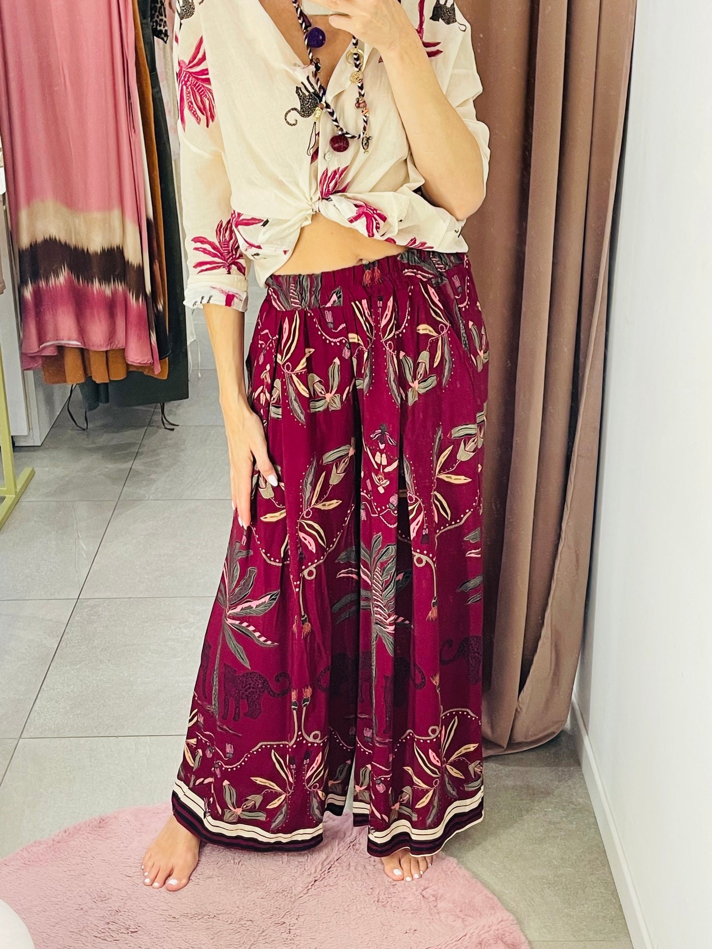 PANTALONE PALAZZO LEOPARDO E PALMA