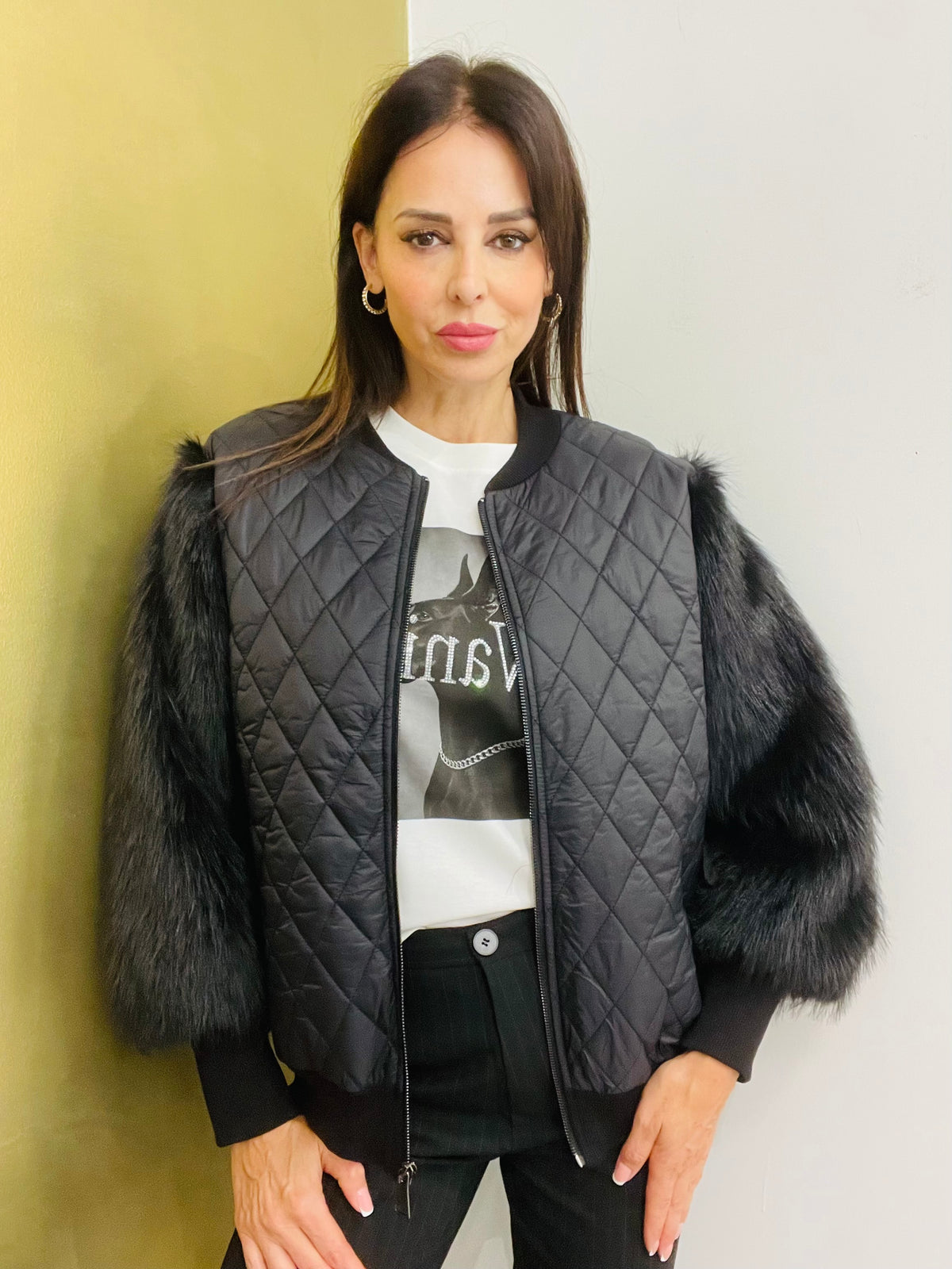 BOMBER TRAPUNTATO ECO PELLICCIA
