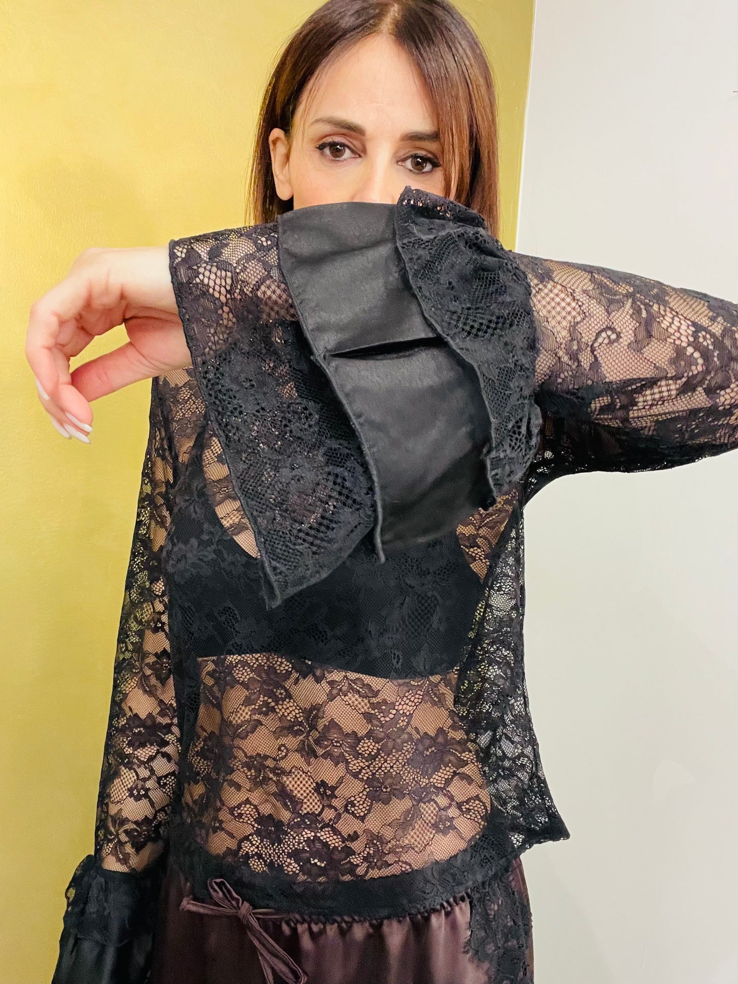 MAGLIA IN PIZZO INSERTI RASO