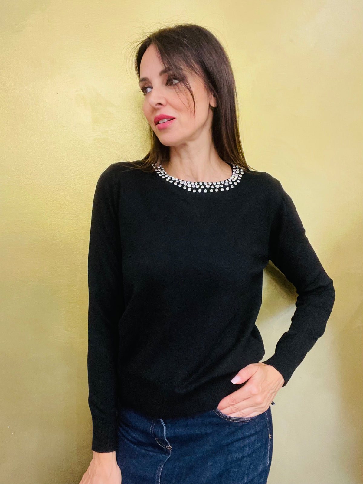 MAGLIA GIROCOLLO CON STRASS