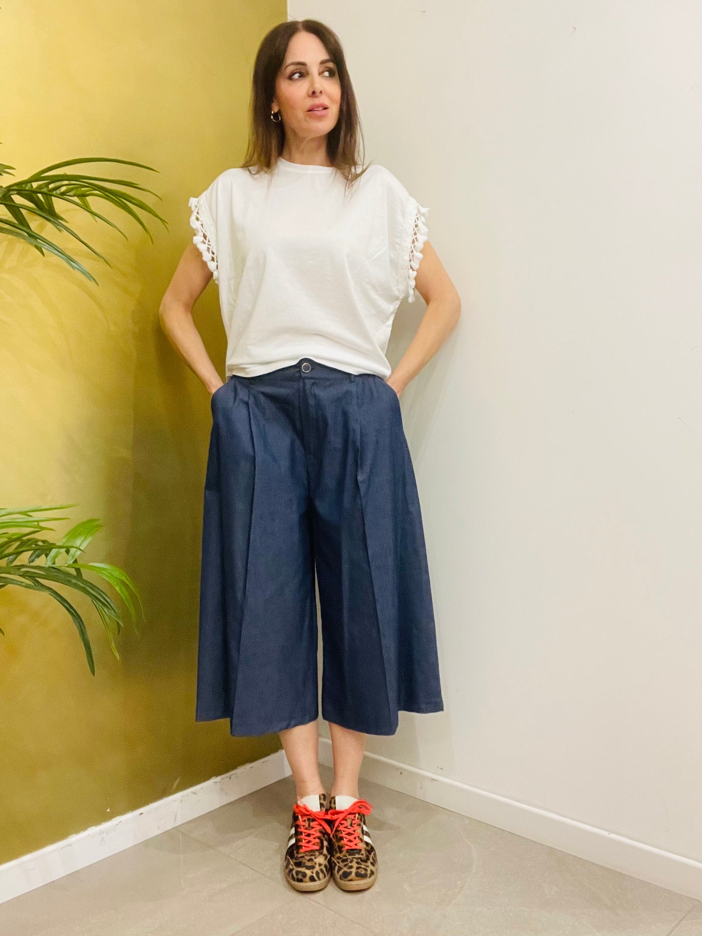 BERMUDA CULOTTE  IN CHAMBRAY