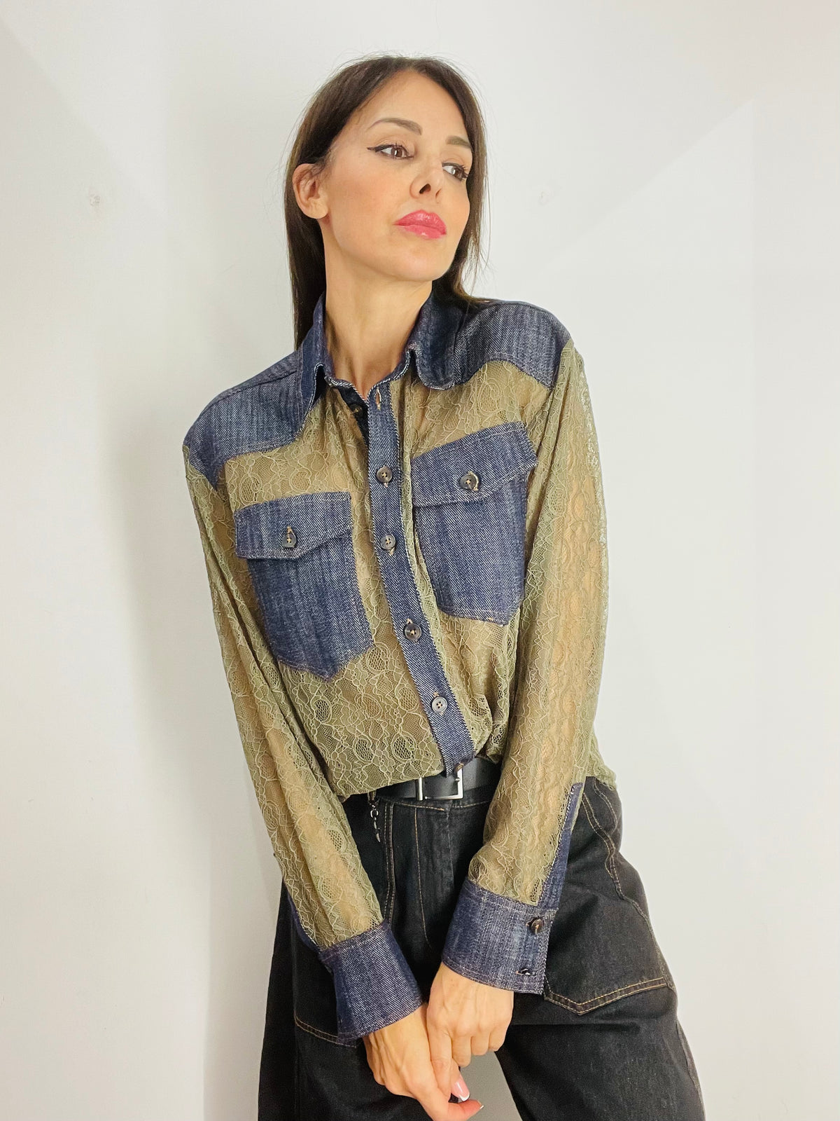 CAMICIA IN DENIM E PIZZO