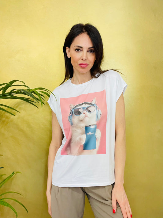 T-SHIRT STAMPA GATTO