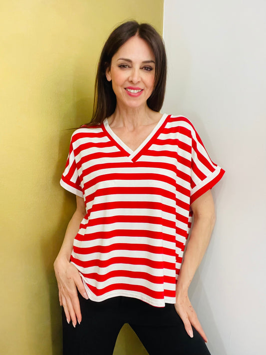 T-SHIRT RIGHE SCOLLO A V