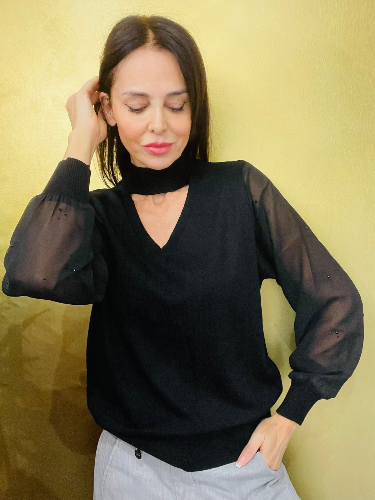 MAGLIA CUTOUT MANICHE TULLE