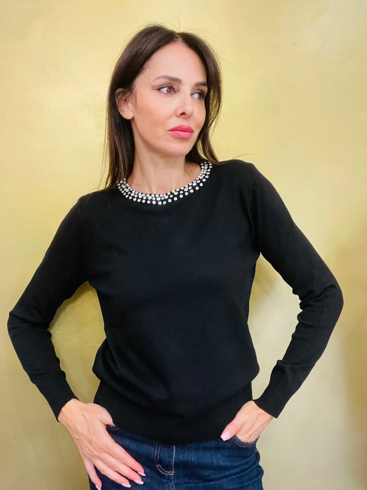 MAGLIA GIROCOLLO CON STRASS