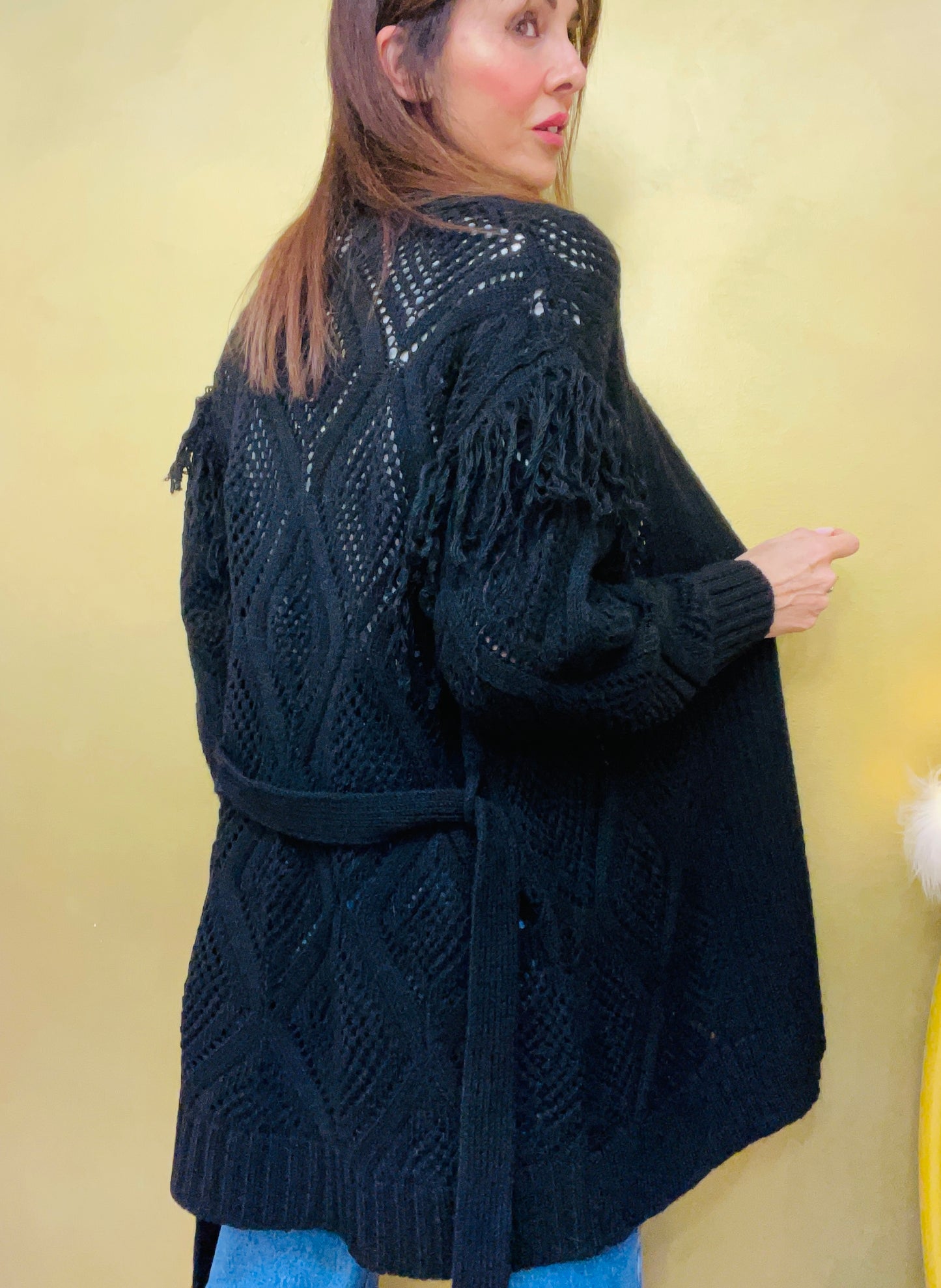 CARDIGAN TRAFORATO CON FRANGE