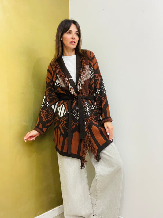 CARDIGAN LUNGO CON FRANGE