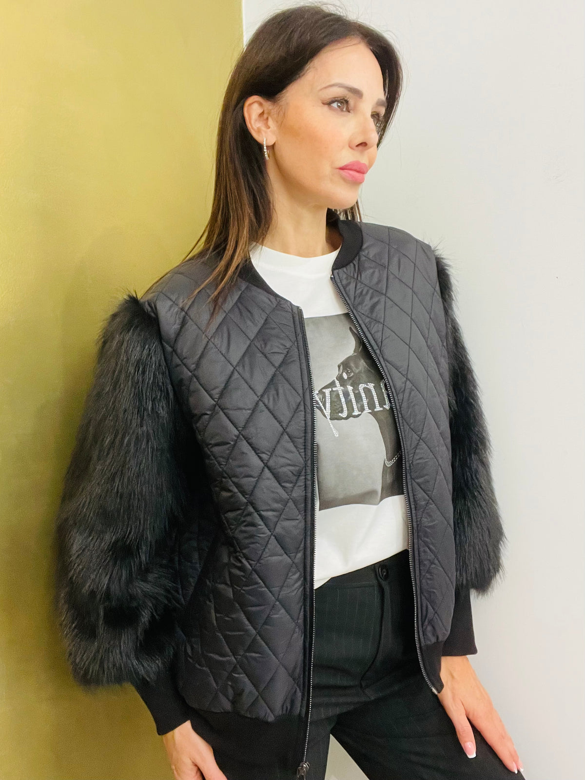 BOMBER TRAPUNTATO ECO PELLICCIA