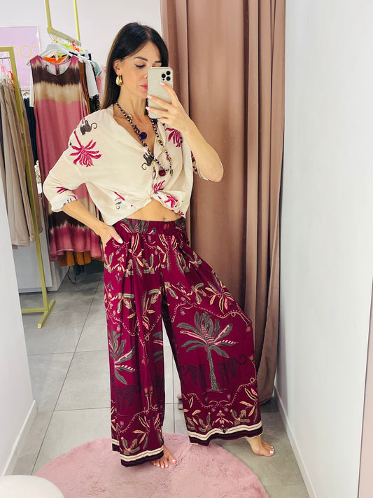 PANTALONE PALAZZO LEOPARDO E PALMA