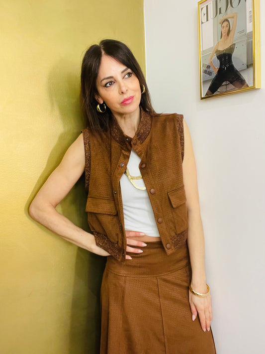 GILET CROP SUADE