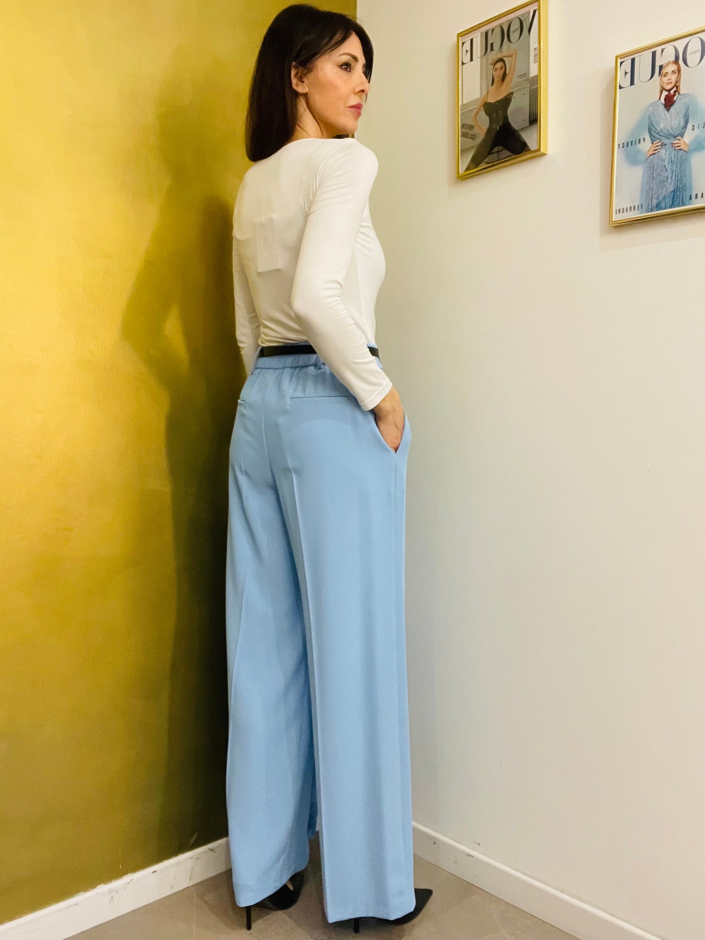 PANTALONE PALAZZO AZZURRO POLVERE