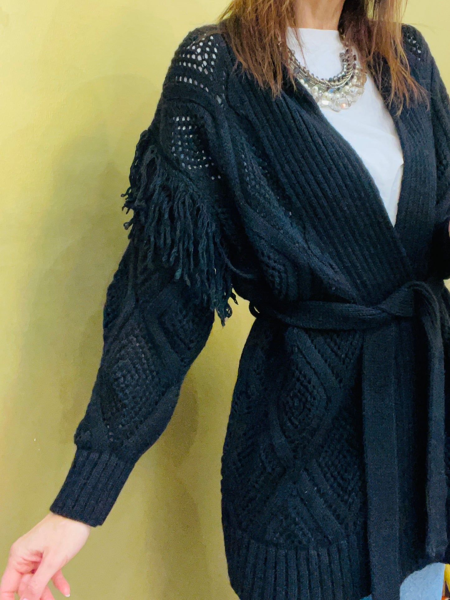 CARDIGAN TRAFORATO CON FRANGE