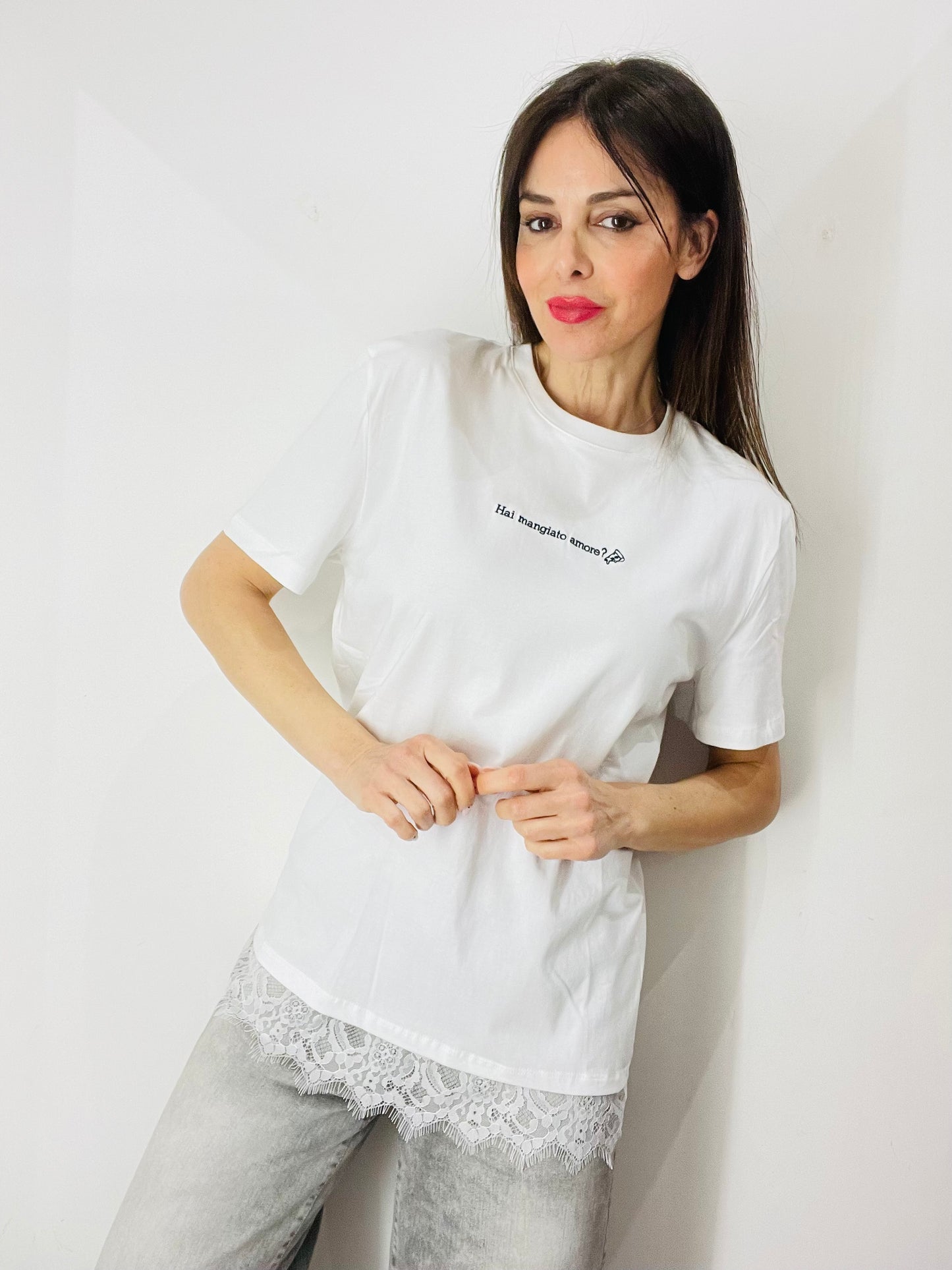 T-SHIRT AMORE CON PIZZO