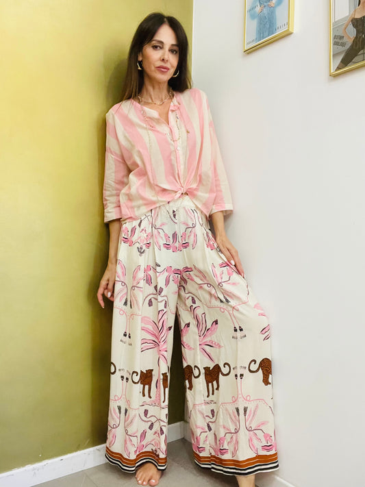 PANTALONE PALAZZO LEOPARDO E PALMA