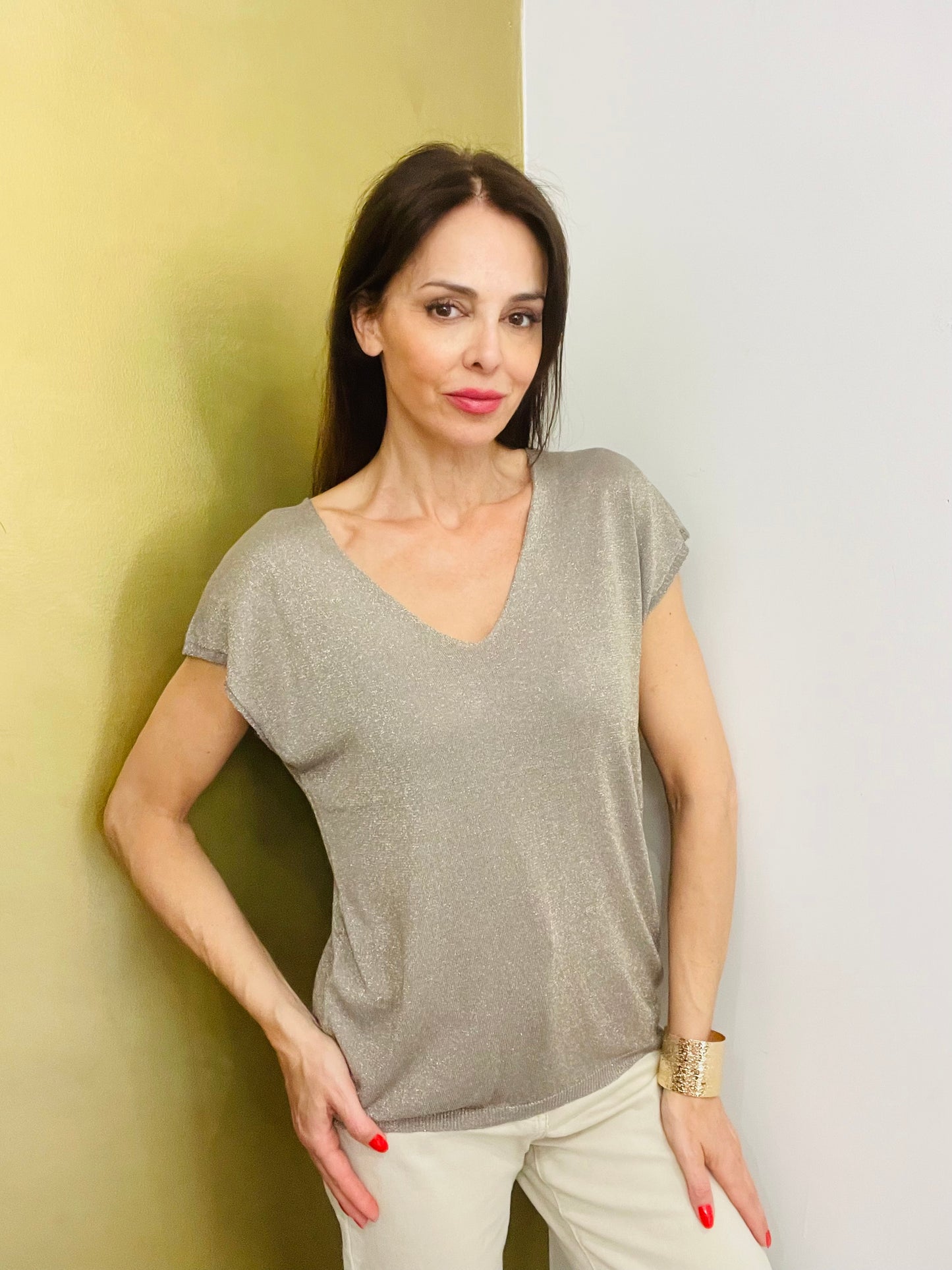 MAGLIA SCOLLO A V LUREX