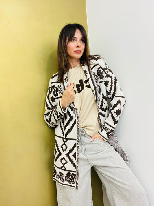 CARDIGAN LUNGO CON FRANGE